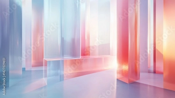 Fototapeta A visually soothing scene of abstract 3D shapes in translucent pastel tones, gently layered to create depth and harmony