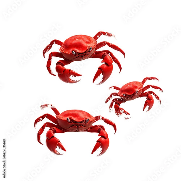 Fototapeta Realistic Illustration of Three Red Crabs on a Transparent Background