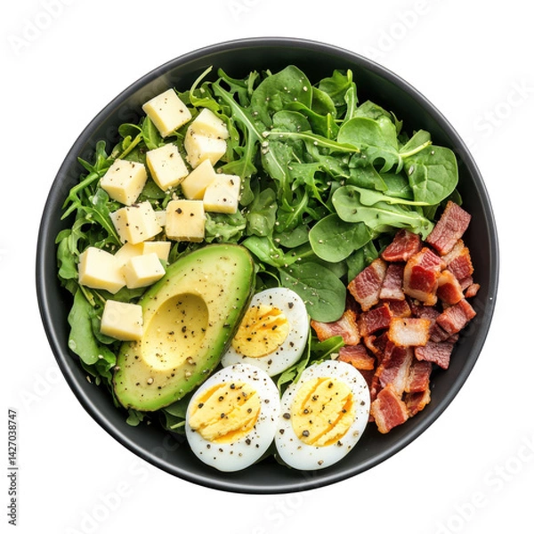 Obraz Keto Avocado Egg Salad Bowl with Bacon and Cheese
