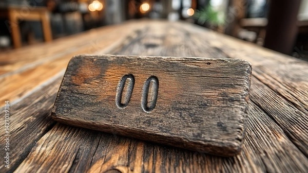 Obraz Rustic wooden table number zero zero in a blurred restaurant set