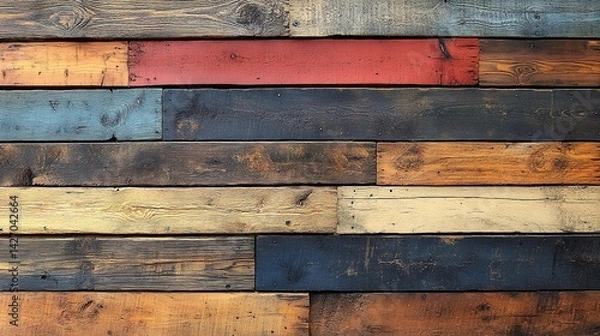 Obraz Rustic Wooden Wall with Varied Colors and Detailed Grain Texture
