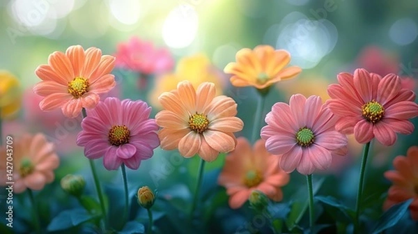 Obraz Pastel Zinnia Garden: A Symphony of Soft Hues and Delicate Petal