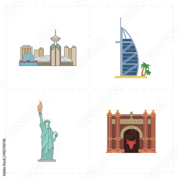 Fototapeta four flat landmark icons 