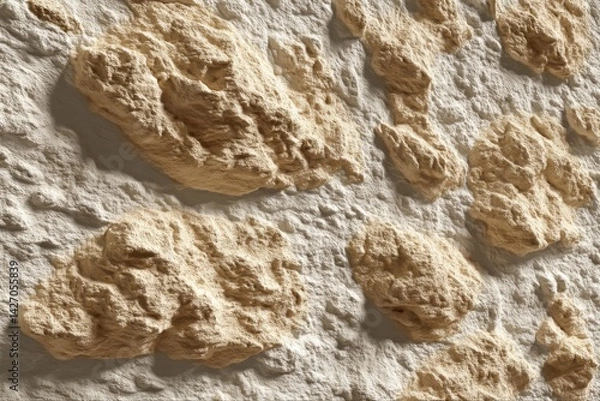 Fototapeta Close-up of a textured wall with stone-like elements, creating a rustic, earthy feel and showcasing the intricate details of the surface, ideal for background use.