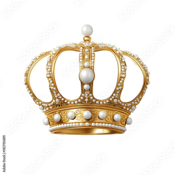Fototapeta Ornate Golden Crown with Pearls and Intricate Details for royalty and celebration