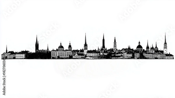 Fototapeta Medieval and Modern Blend in Tallinn Skyline
