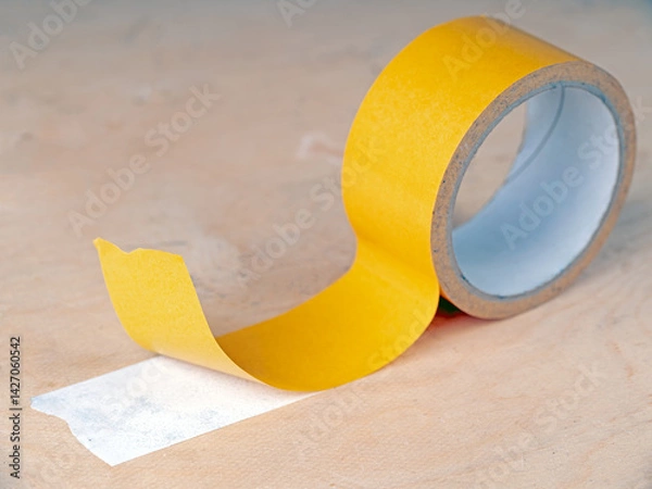 Obraz Double-sided tape stuck to wooden surface.