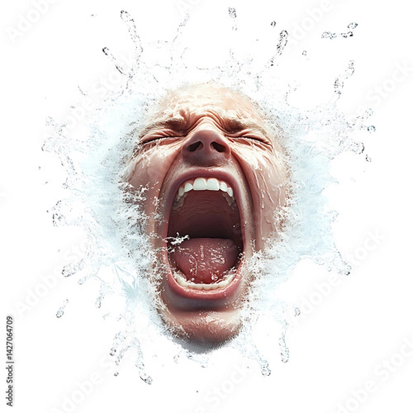 Obraz Intense Human Expression of Anger with Water Splash Effect on Isolated Background