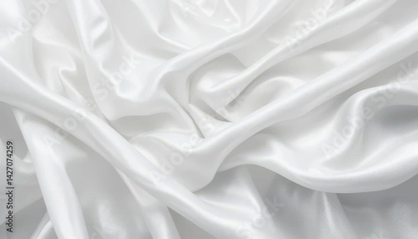 Fototapeta Elegant White Satin Fabric Texture with Soft Drapes and Smooth Waves Ideal for Background Use