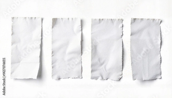 Fototapeta Torn paper strips on white background, mockup material concept