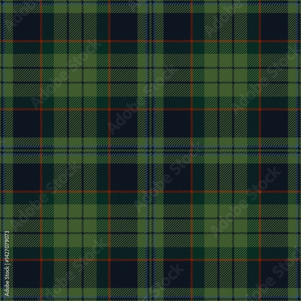 Fototapeta Dark green tartan plaid. Scottish pattern fabric swatch close-up. 