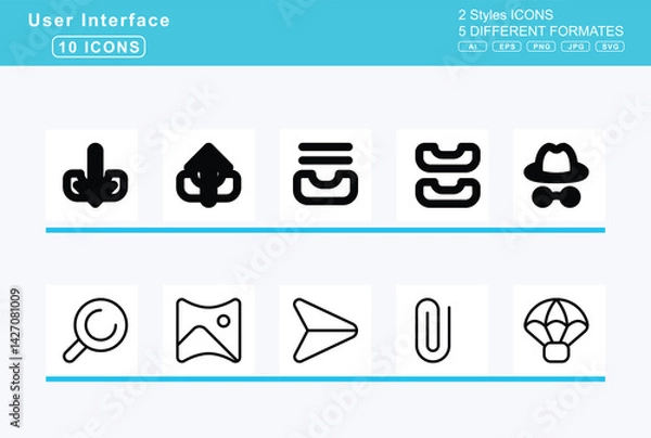 Fototapeta Set of 5 rounded user interface icons,igloo, images, image, slash, user, inbox