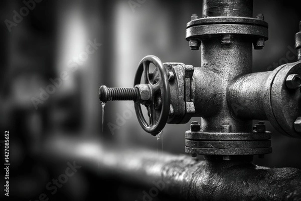 Fototapeta Monochrome Dramatic Shot Depicting a Valve Under High Pressure Symbolizing Power and Control in an Industrial Setting