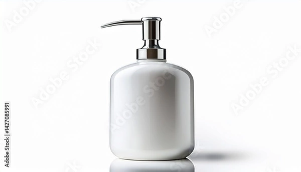 Obraz front view of white blank plastic and metal hand soap dispenser bottle on a cutout white background