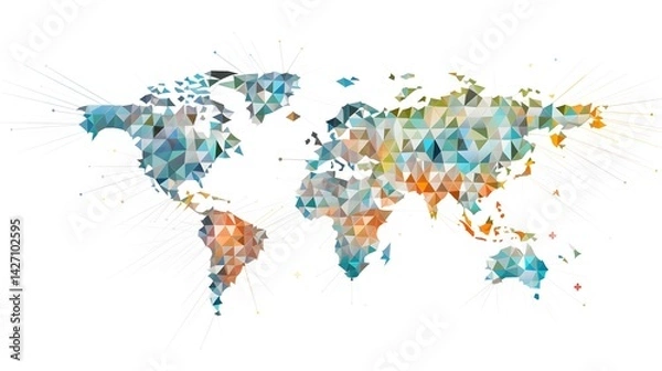 Fototapeta Global World Mosaic Map with Combined Arrow Directions for Geographic Presentations