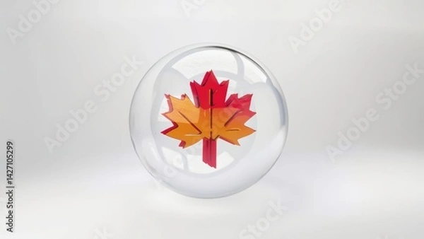 Fototapeta A round, clear glass sphere with a vivid red maple leaf in the center. Makes a patriotic and elegant decoration or gift.