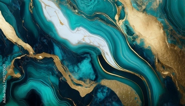 Obraz emerald blue and gold marble background