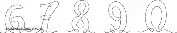 Obraz Continuous one line drawing of numbers from 0 to 9. Stylish and minimalist vector illustration representing counting, mathematics, education, and birthdays. Ideal for posters, learning materials, cale