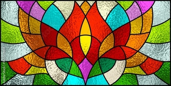 Fototapeta Stained glass window. Abstract colorful stained glass background. Art nouveau geometric decor for luxury modern interior. Flower pattern. Transparency. Multicolor template for design interior.