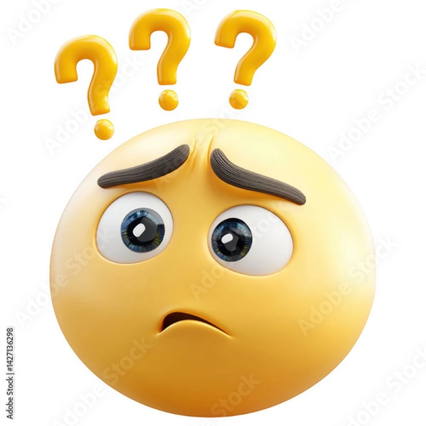 Fototapeta Puzzled Emoji: A close-up depiction of a confused emoji, his face etched with perplexity, questions marks floating above.