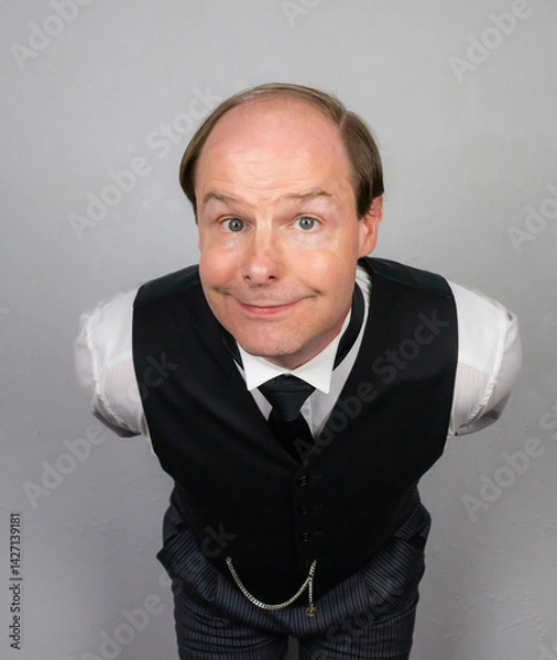 Fototapeta Smiling Butler in Formal Attire Eager to Be of Service. Professional Hospitality and Cheerful Courtesy.