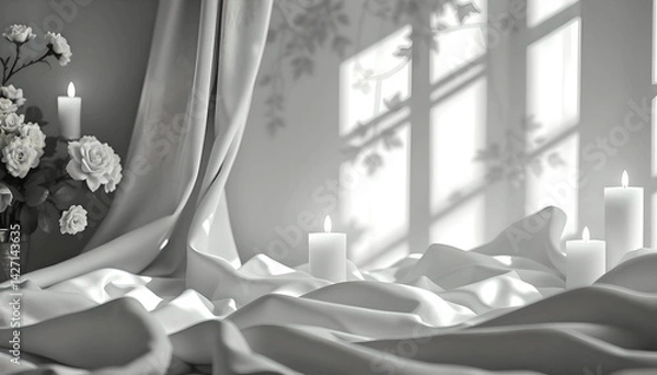 Fototapeta A luxurious black and white backdrop sets the mood for adult romance—elegant textures, soft lighting, and sensual shadows define this intimate visual experience