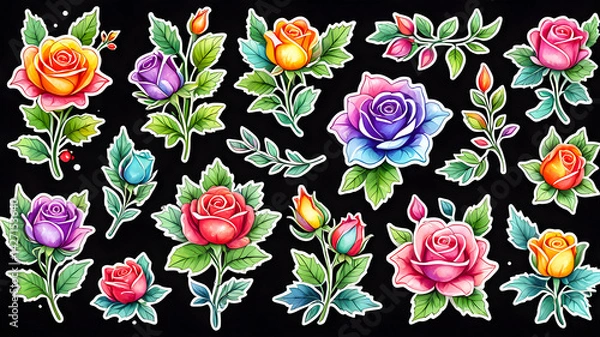 Fototapeta 
floral pattern hand drawn botanical. flowers roses on black background