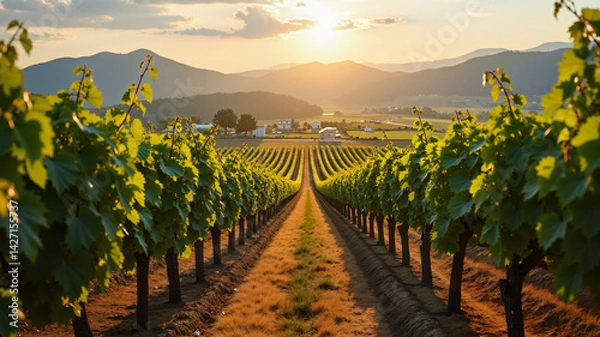 Obraz Picturesque vineyard with grapevines.