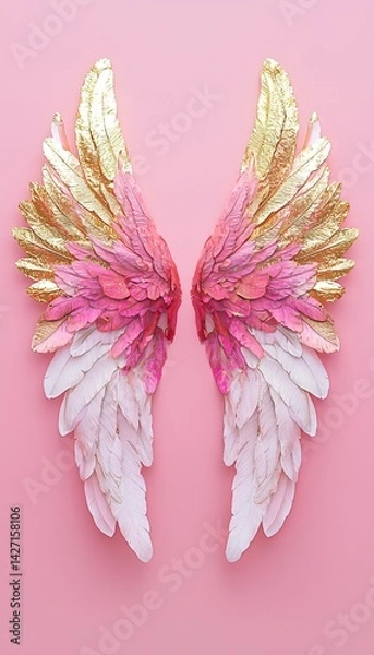 Obraz This captivating image displays a unique pair of pink and white feathered wings, beautifully crafting an ethereal and artistic design that invites viewers to explore themes of beauty and freedom.