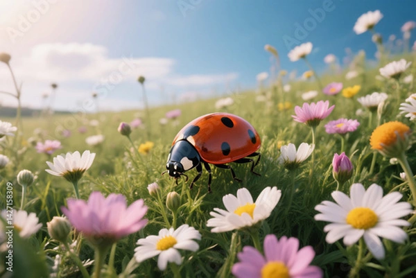 Fototapeta ladybug on a camomile