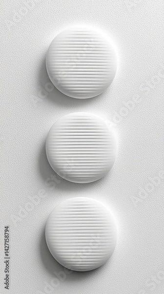 Obraz Three elegantly sculpted white pieces with subtle striped patterns stand against a textured wall, showcasing modern artistry and minimalist principles that enhance contemporary decor aesthetics.