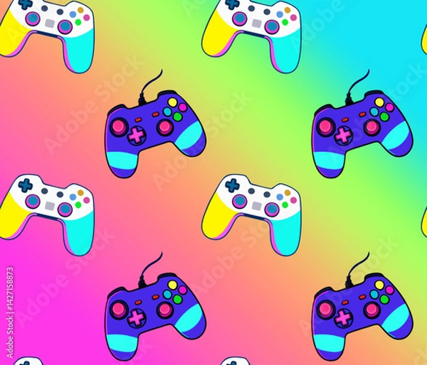 Fototapeta neon console gamepad pattern with gradien background