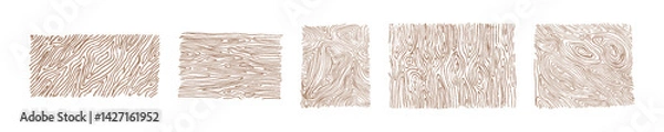 Fototapeta A collection of five hand-drawn wood grain patterns, each showcasing different line textures and natural wood characteristics