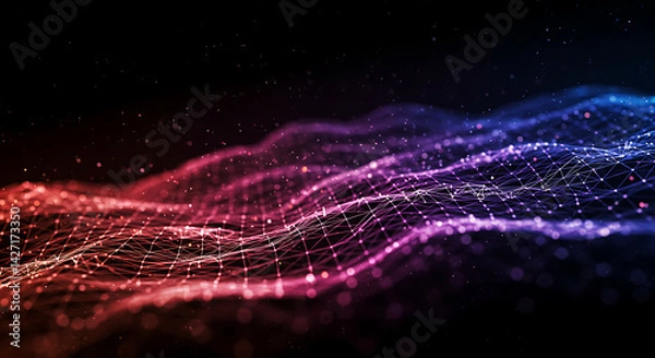 Fototapeta Abstract wave patterns in vibrant colors on a dark background  