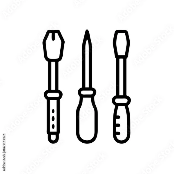 Obraz Screwdriver set illustration with three tools, icon, vector  