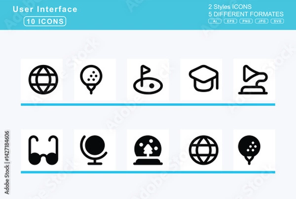 Fototapeta Set of 5 solid user interface icons,gingerbread, man, glass, champagne, cheers, citrus