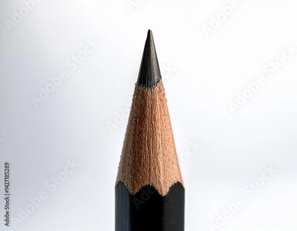 Fototapeta close up macro shot of a sharpened black pencil on a white background the pencil tip is in focus while the rest of the pencil is slightly out of focus