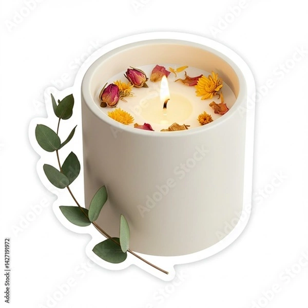 Obraz Aromatherapy Candle Sticker with Dried Flowers and Eucalyptus