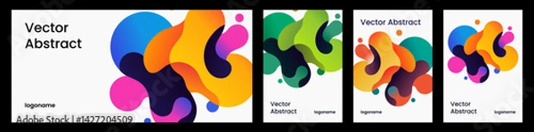 Fototapeta Set of abstract vector backgrounds with fluid, colorful gradient shapes in various color palettes including orange, blue, green, and pink, designed for branding, presentations, or digital graphics