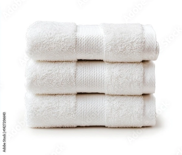 Fototapeta Stack of three fluffy white bath towels.