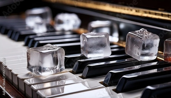 Fototapeta Ice Cubes on Piano Keys Close-Up