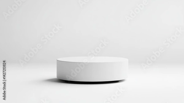 Obraz White Cylindrical Platform Minimalist Design High-resolution Studio Lighting Front Center View Smooth Surface Product Display Empty Studio Background Clean Bright Tones Ideal for Mockups