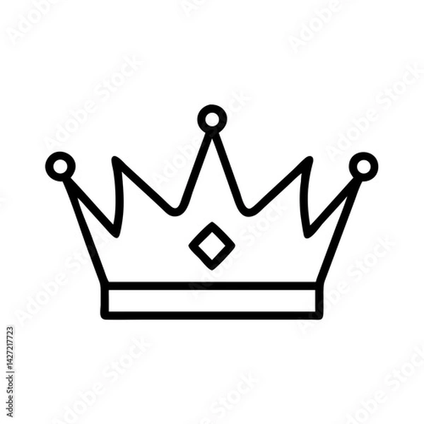 Fototapeta A simple line drawing of a crown with pointed edges and a diamond shape in the center design element