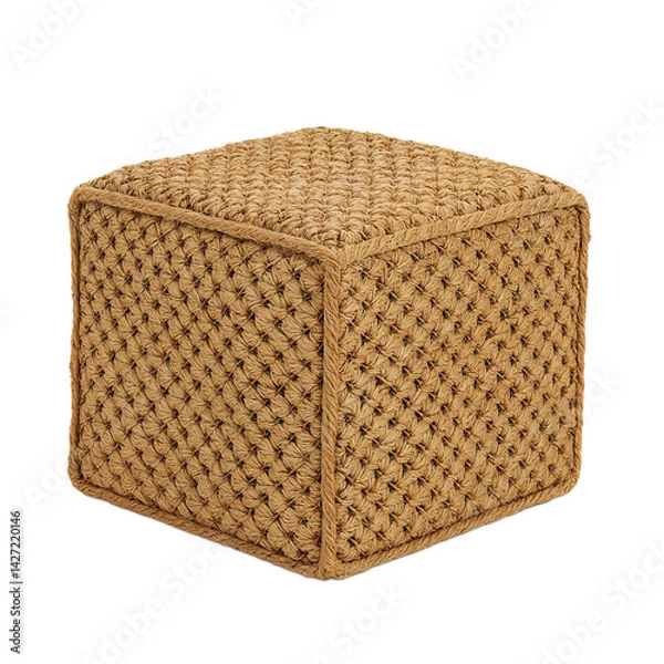 Obraz Isolated cube shaped jute ottoman perfect for adding a touch of natural elegance to any space