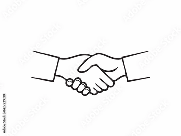 Fototapeta A simple line drawing depicts two hands clasped in a firm handshake