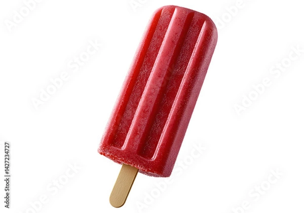 Fototapeta Red popsicle ice cream with a refreshing fruity flavor and a wooden stick isolated on a transparent background