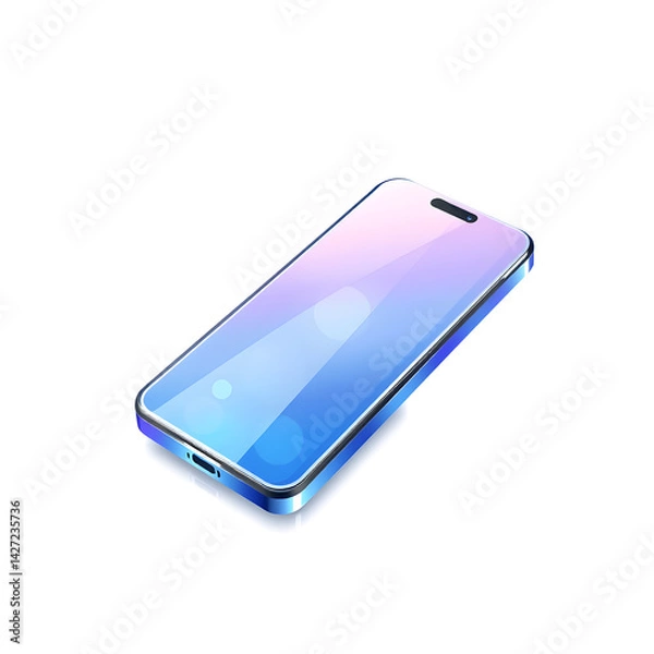 Fototapeta Smartphone – A 3D glass smartphone illustration, sleek and transparent, glossy edges, soft light refractions, futuristic minimal design, white background, icon-style illustration. Generative AI