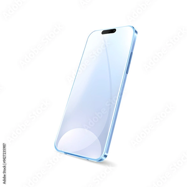 Fototapeta Smartphone – A 3D glass smartphone illustration, sleek and transparent, glossy edges, soft light refractions, futuristic minimal design, white background, icon-style illustration. Generative AI