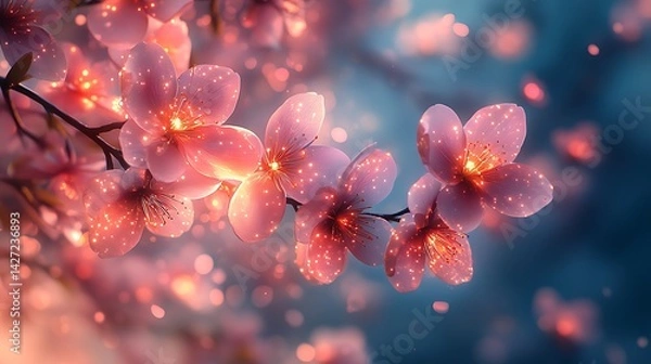 Fototapeta Enchanting Cherry Blossoms Photo Glowing With Light And Delicate Pink Petals In Springtime Bloom