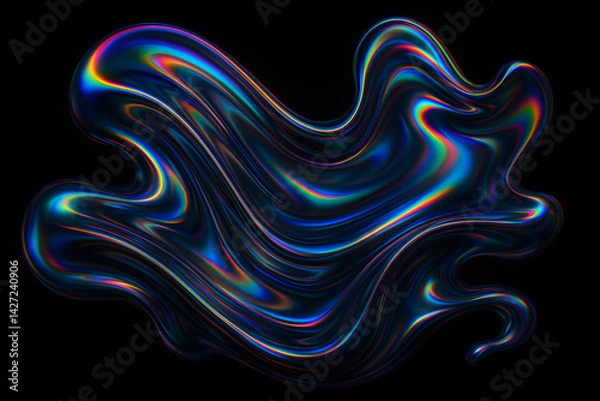 Fototapeta Aberração cromática líquida holográfica com fundo preto.